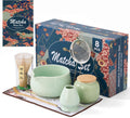 8Pcs Matcha Whisk Set - 530Ml Matcha Whisk Set with Ceramic Matcha Bowl | Japanese Tea Set | Matcha Lover Gifts | Matcha Accessories | Matcha Set | Bowl Mixing Set - Green Matcha Kit