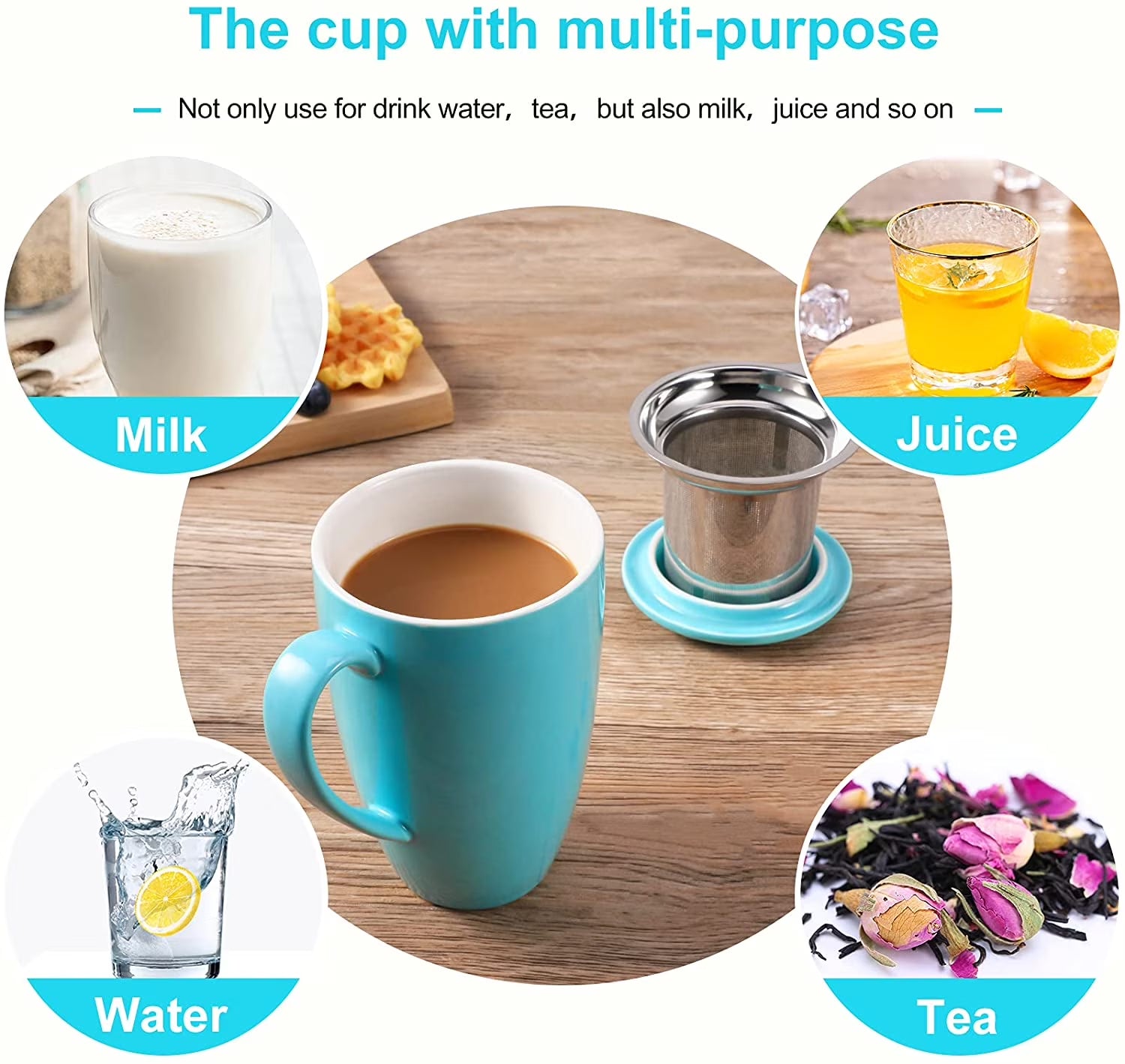 16 Oz Ceramic Tea Cup, Porcelain Tea Mug with Loose Leaf Infuser and Lid, Microwave and Dishwasher Safe Tea Mug, Tea Infuser Cup for Loose Leaf, Coffee, Cocoa and Milk, White