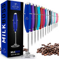Powerful Milk Frother for Coffee with Upgraded Titanium Motor - Handheld Electric Whisk, Milk Foamer, Mini Mixer & Coffee Blender for Frappe, Latte, Matcha, No Stand - Mighty Blue