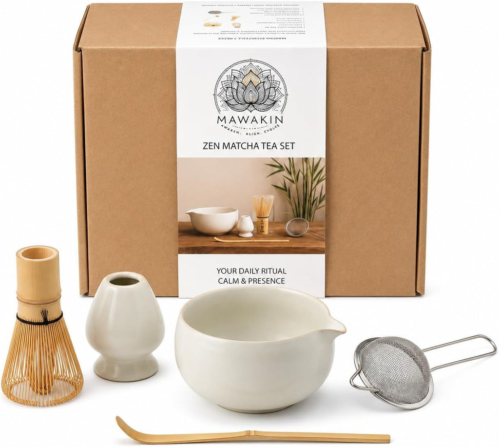 Essentials 5-Piece Matcha Set Kit, Matcha Whisk Set : Matcha Bowl, Matcha Whisk, Matcha Sifter, Matcha Whisk Holder, Matcha Scoop. Matcha Set. Matcha Kit. Matcha Kit Set. Off-White
