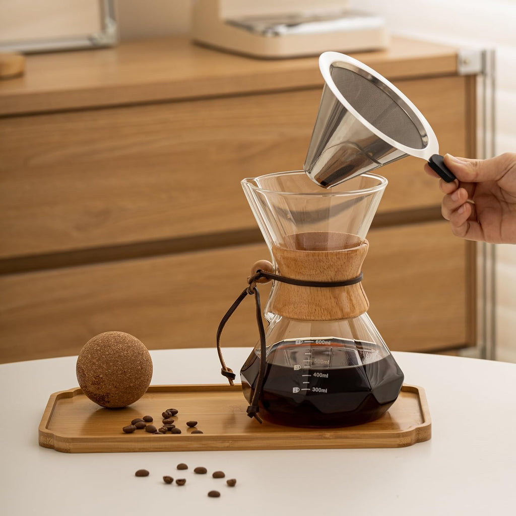 Pour over Coffee Maker with Wood Sleeve，20Oz/600Mlpour over Coffee Dripper,Pour over Coffee Maker Set with Cork Stopper (20Oz/600Ml)