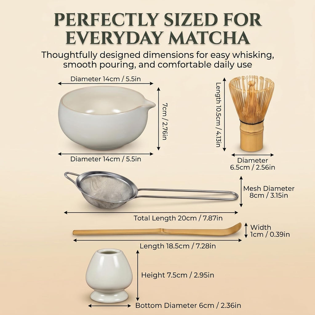 Essentials 5-Piece Matcha Set Kit, Matcha Whisk Set : Matcha Bowl, Matcha Whisk, Matcha Sifter, Matcha Whisk Holder, Matcha Scoop. Matcha Set. Matcha Kit. Matcha Kit Set. Off-White