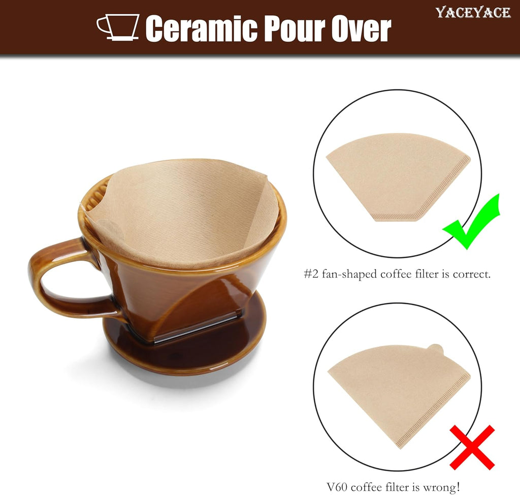 Pour over Coffee Dripper, Single Brown Ceramic Pour over with 3 Holes, Medium Pour over Coffee for Shop, Home, Office and Bar