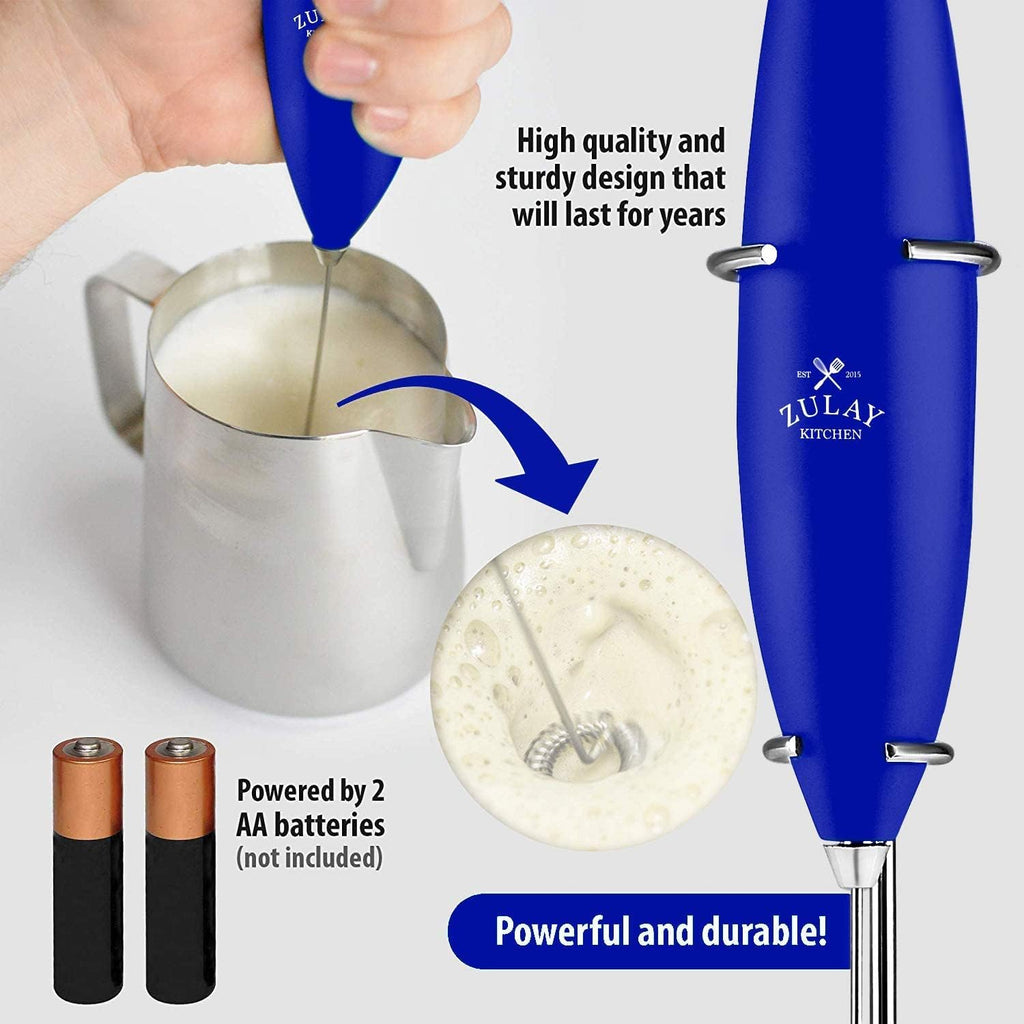 Powerful Milk Frother for Coffee with Upgraded Titanium Motor - Handheld Electric Whisk, Milk Foamer, Mini Mixer & Coffee Blender for Frappe, Latte, Matcha, No Stand - Mighty Blue