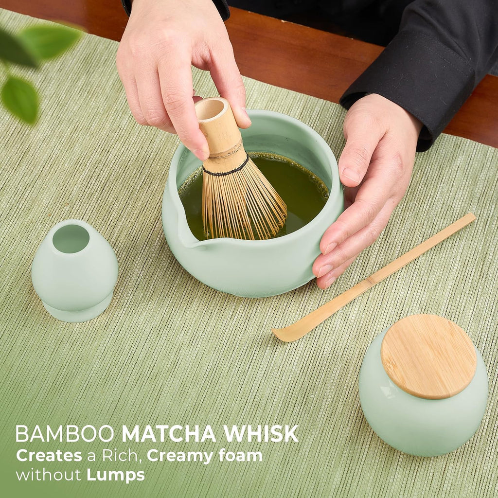8Pcs Matcha Whisk Set - 530Ml Matcha Whisk Set with Ceramic Matcha Bowl | Japanese Tea Set | Matcha Lover Gifts | Matcha Accessories | Matcha Set | Bowl Mixing Set - Green Matcha Kit