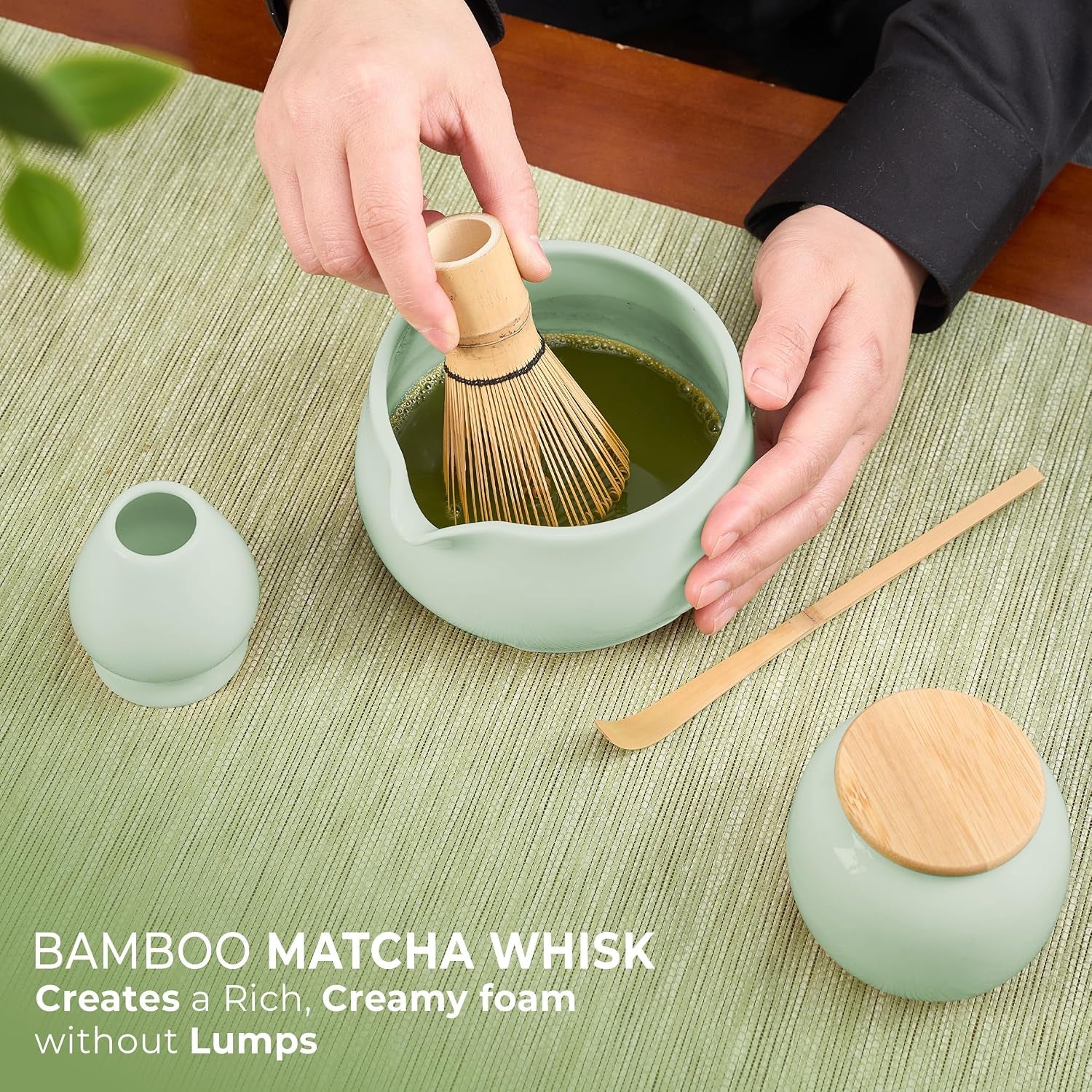 8Pcs Matcha Whisk Set - 530Ml Matcha Whisk Set with Ceramic Matcha Bowl | Japanese Tea Set | Matcha Lover Gifts | Matcha Accessories | Matcha Set | Bowl Mixing Set - Green Matcha Kit