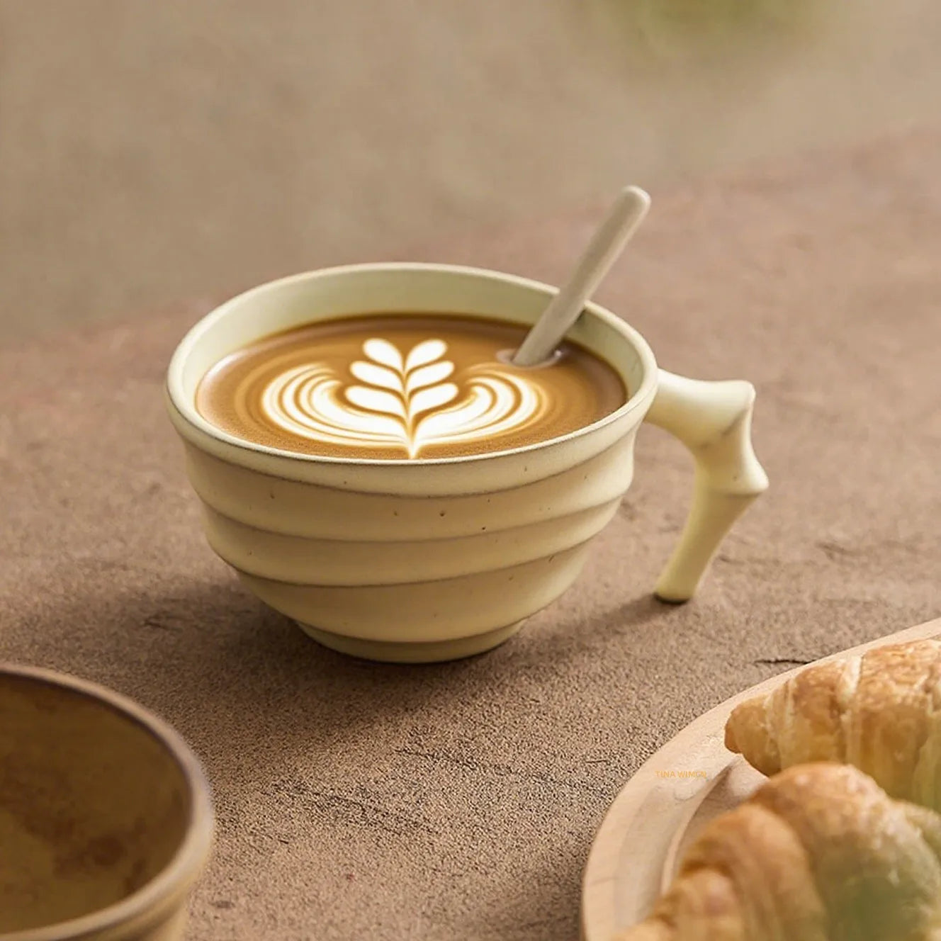 latte cup and saucer matte stoneware — angle 4