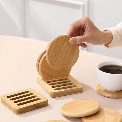 bamboo coasters set with holder — angle 2