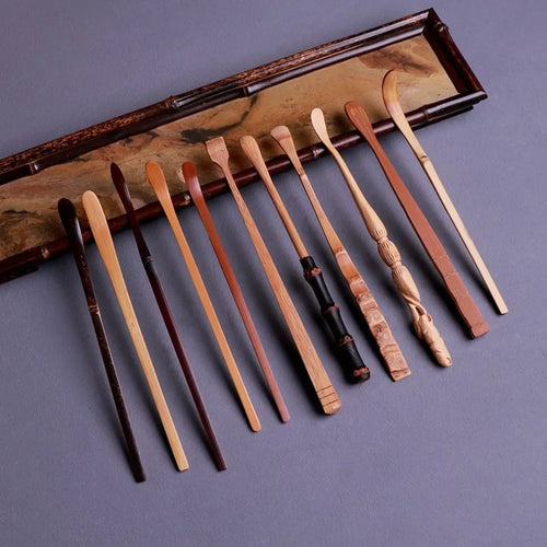 Bamboo chashaku scoop — angle 1