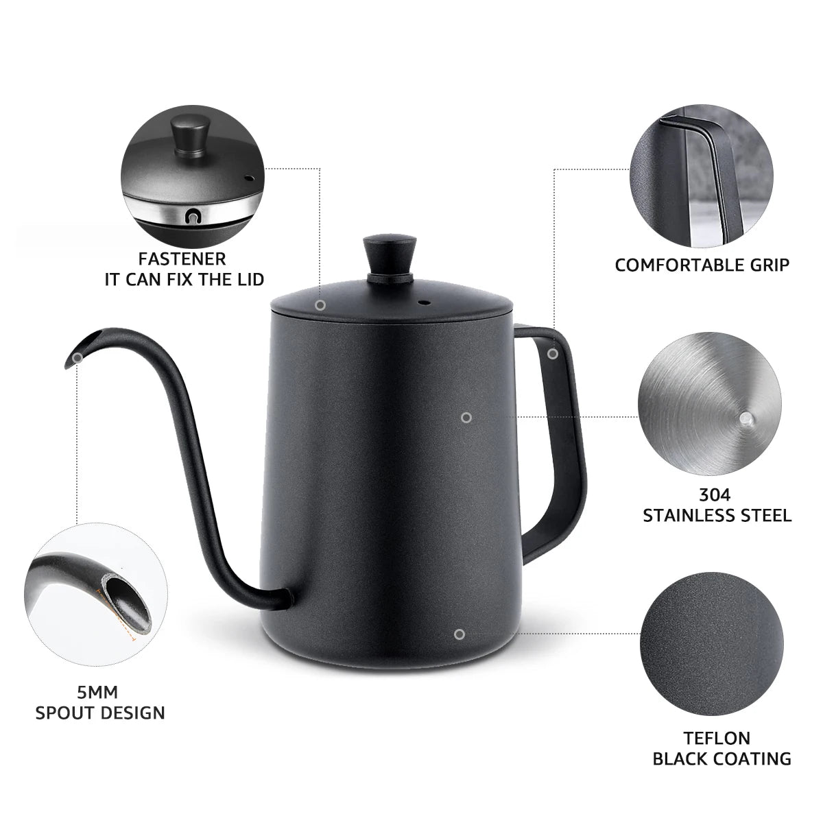 gooseneck pour-over kettle 600ml — angle 3