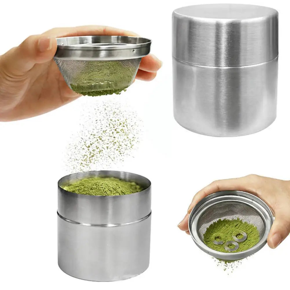 matcha storage canister stainless 100g — angle 1