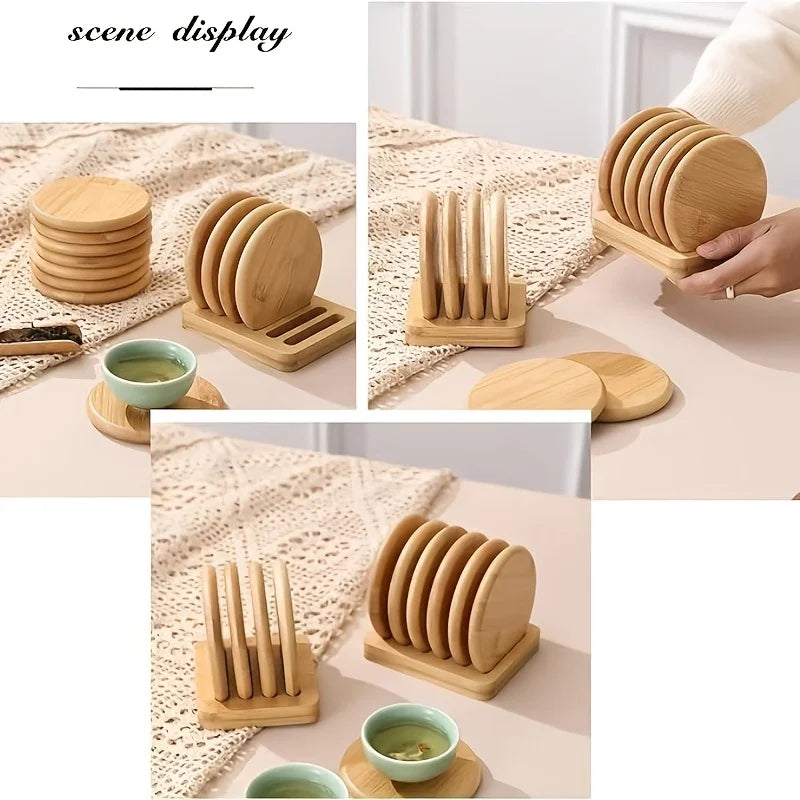 bamboo coasters set with holder — angle 5