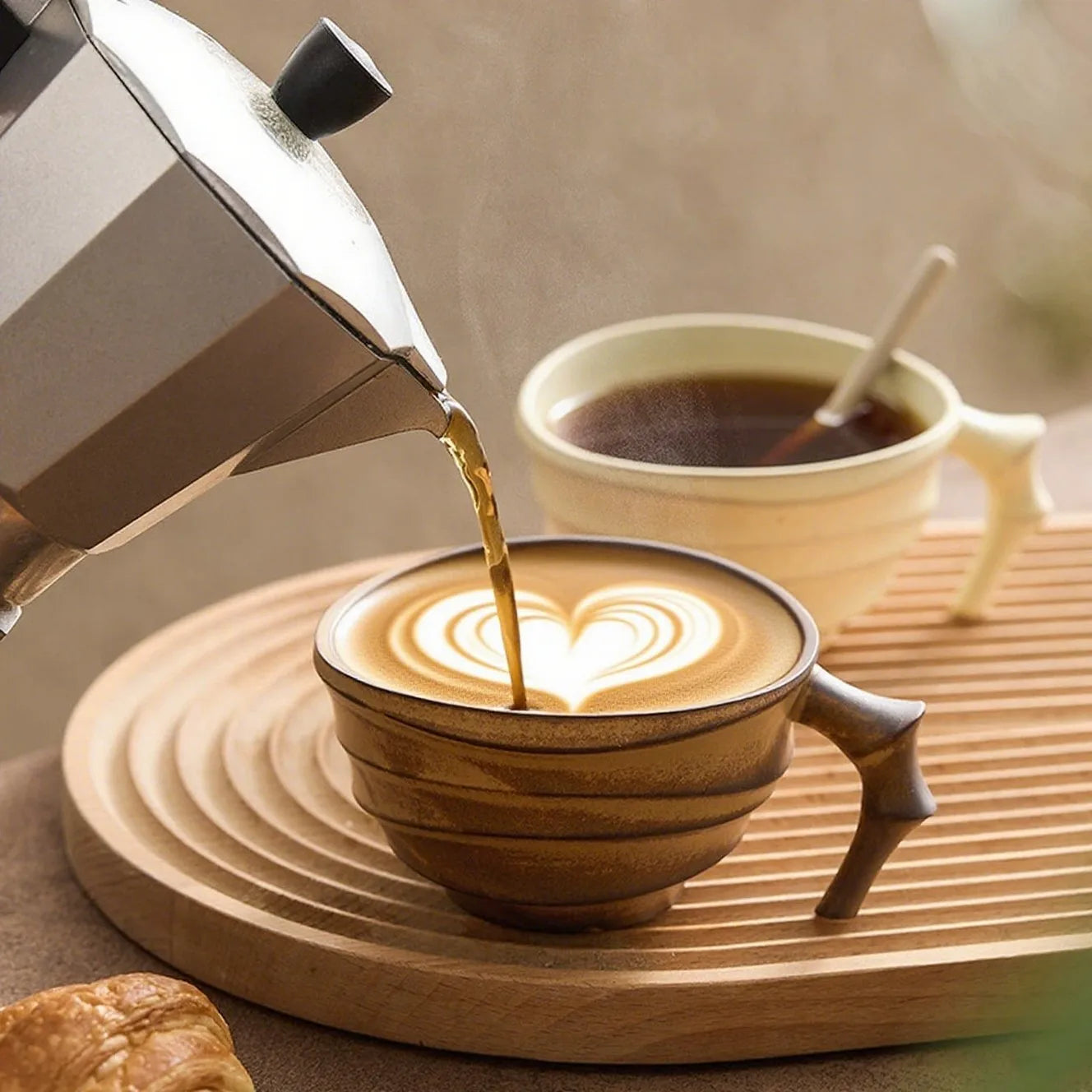 latte cup and saucer matte stoneware — angle 2