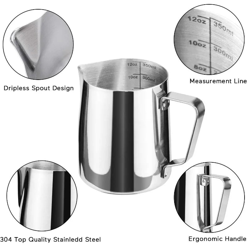 milk pitcher 12oz brushed stainless — angle 3