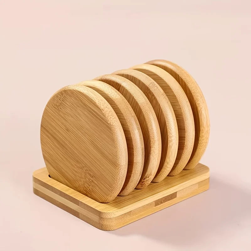 bamboo coasters set with holder — angle 4
