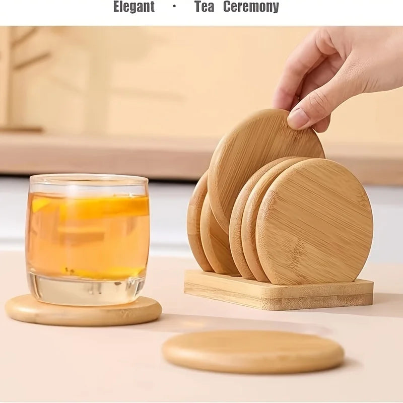 bamboo coasters set with holder — angle 1