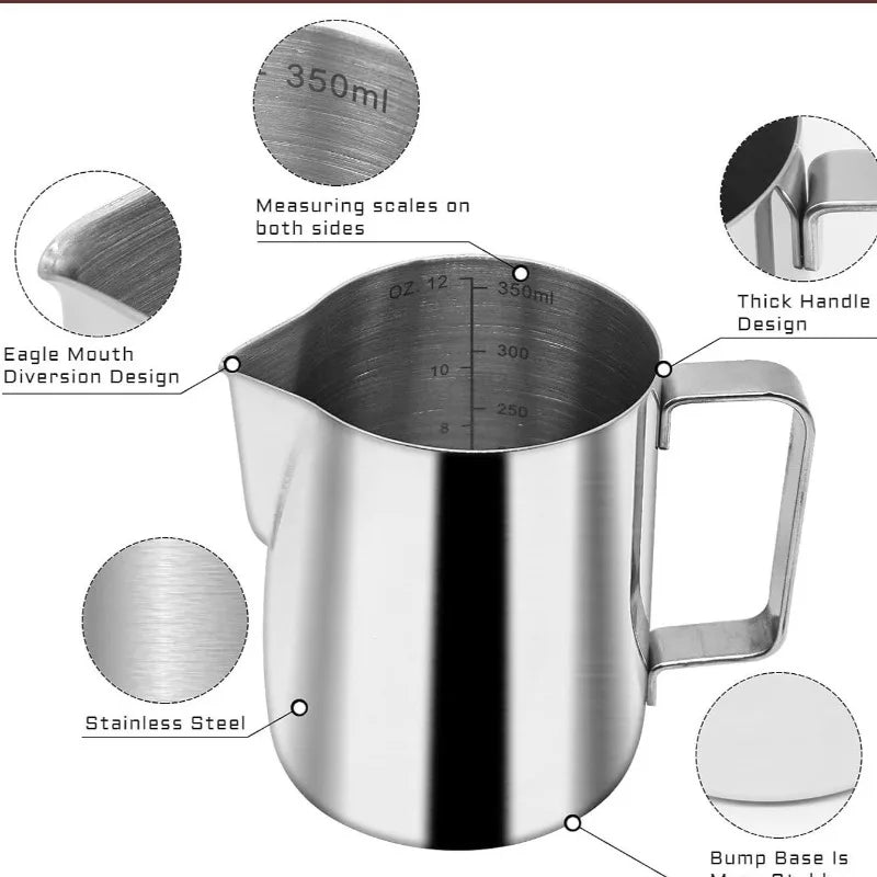 milk pitcher 12oz brushed stainless — angle 2