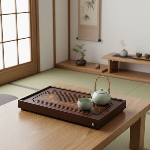 bamboo tea tray gongfu drain — angle 1