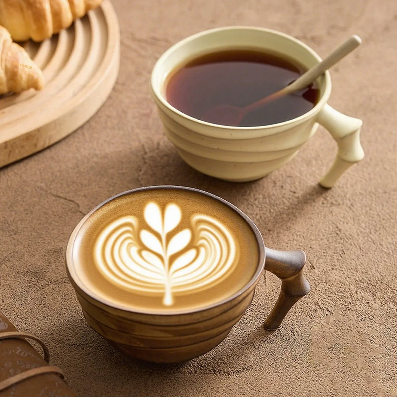 latte cup and saucer matte stoneware — angle 3