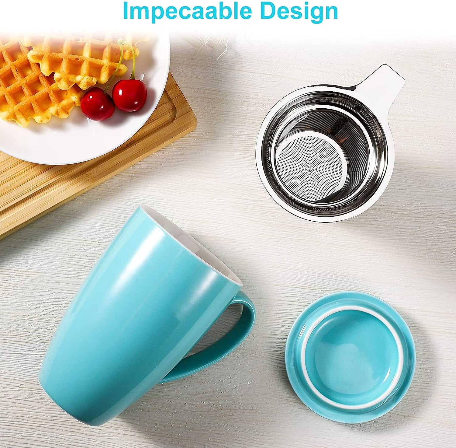 16 Oz Ceramic Tea Cup, Porcelain Tea Mug with Loose Leaf Infuser and Lid, Microwave and Dishwasher Safe Tea Mug, Tea Infuser Cup for Loose Leaf, Coffee, Cocoa and Milk, White