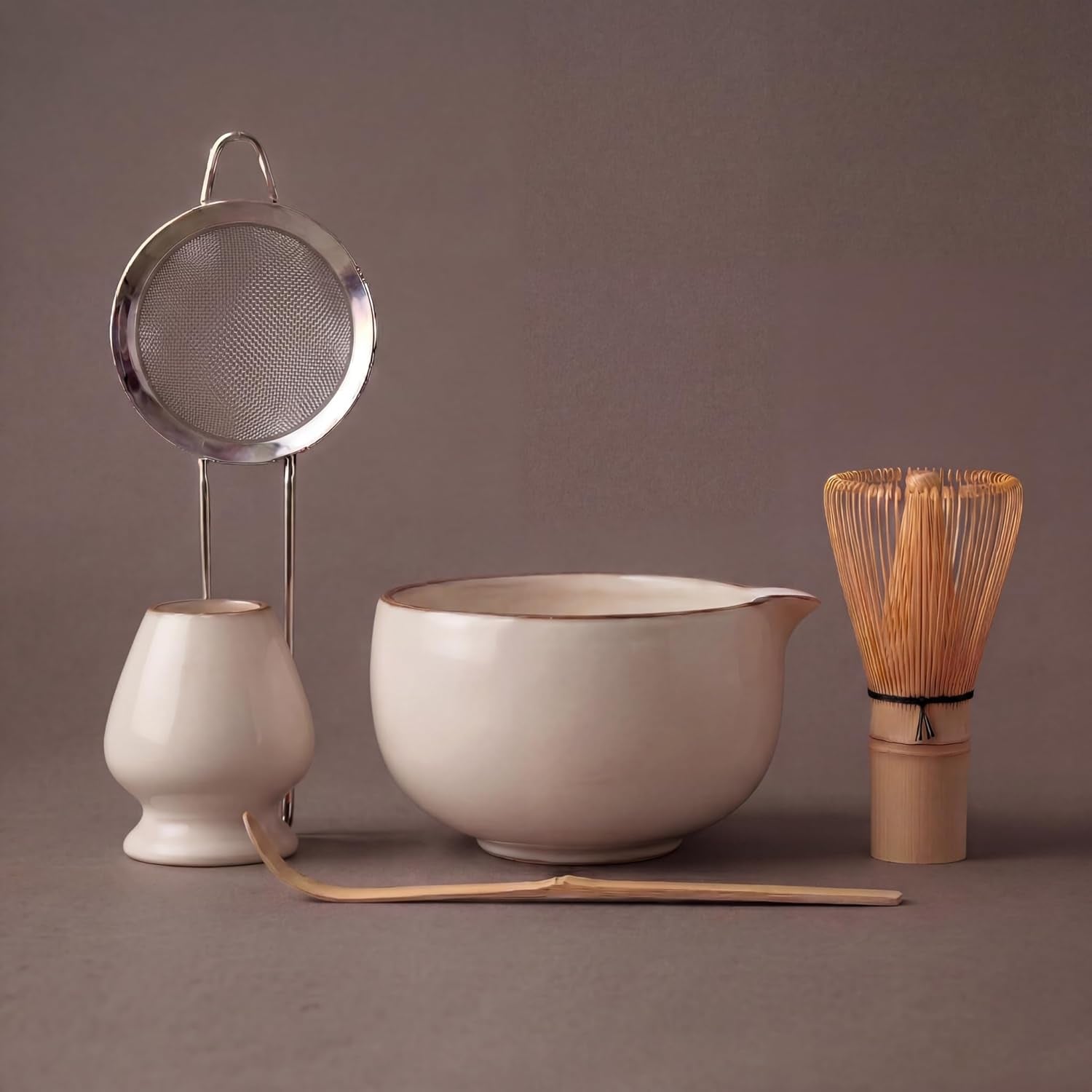 Essentials 5-Piece Matcha Set Kit, Matcha Whisk Set : Matcha Bowl, Matcha Whisk, Matcha Sifter, Matcha Whisk Holder, Matcha Scoop. Matcha Set. Matcha Kit. Matcha Kit Set. Off-White