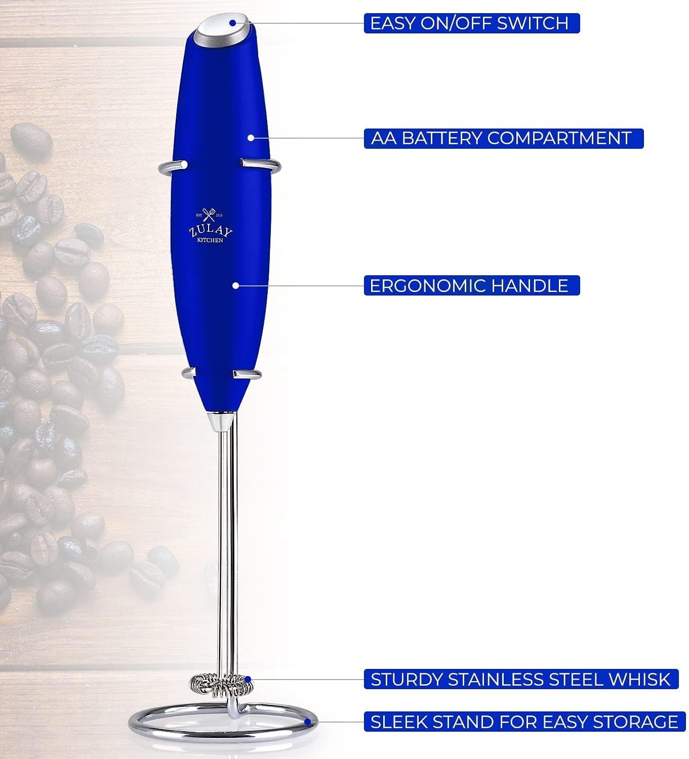 Powerful Milk Frother for Coffee with Upgraded Titanium Motor - Handheld Electric Whisk, Milk Foamer, Mini Mixer & Coffee Blender for Frappe, Latte, Matcha, No Stand - Mighty Blue