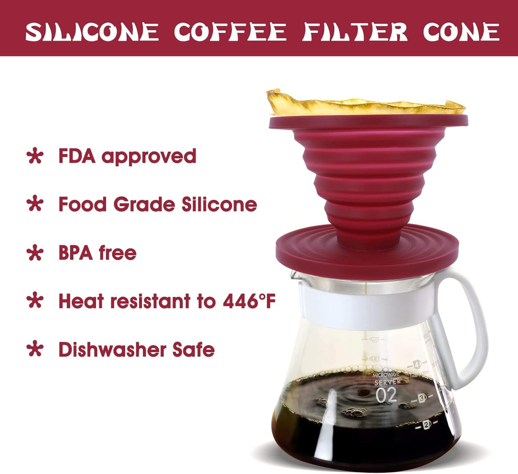 Pour over Coffee Dripper Foldable Travel Pour over Coffee Maker | Portable Camping Coffee Maker Reusable Silicone Pour over Coffee Filter for Backpacking Camping Home Office