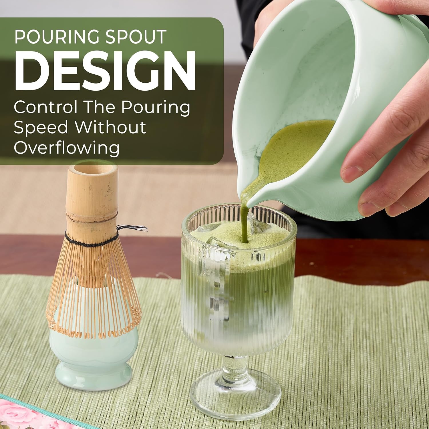 8Pcs Matcha Whisk Set - 530Ml Matcha Whisk Set with Ceramic Matcha Bowl | Japanese Tea Set | Matcha Lover Gifts | Matcha Accessories | Matcha Set | Bowl Mixing Set - Green Matcha Kit