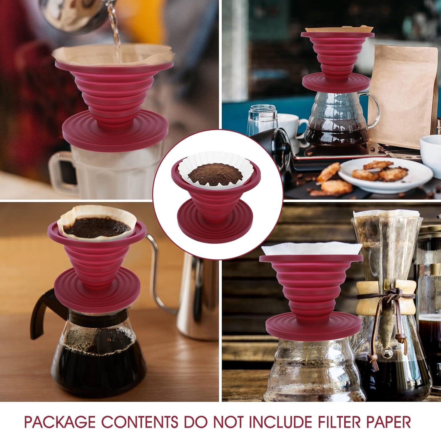 Pour over Coffee Dripper Foldable Travel Pour over Coffee Maker | Portable Camping Coffee Maker Reusable Silicone Pour over Coffee Filter for Backpacking Camping Home Office