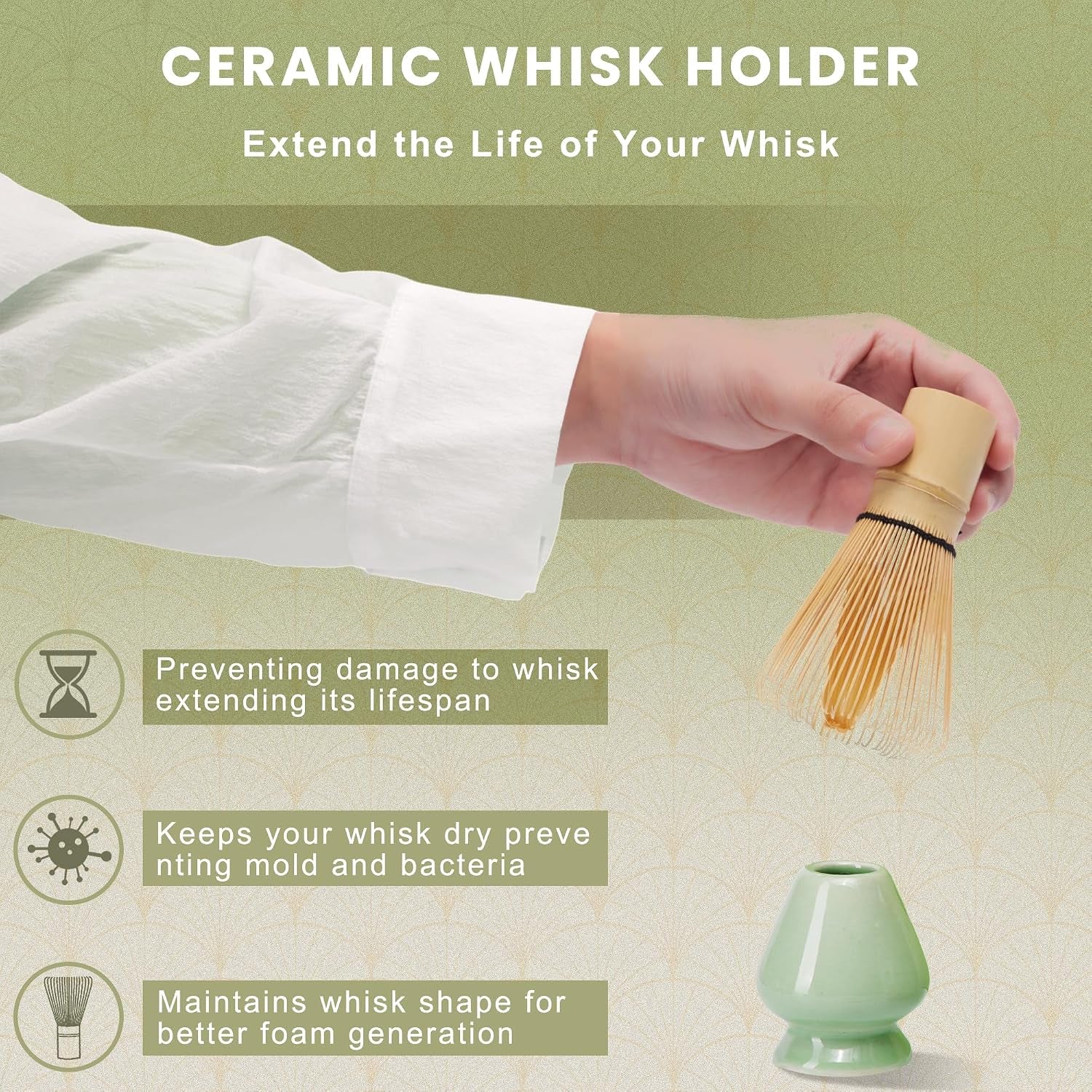 Matcha Whisk and Bowl with Ceramic Matcha Whisk Holder,Matcha Sifter, Matcha Spoon and Scoop Handmade from Natural Bamboo,Matcha Making Kit Cyan, Normal, Zymc6Pcs01-Cyan