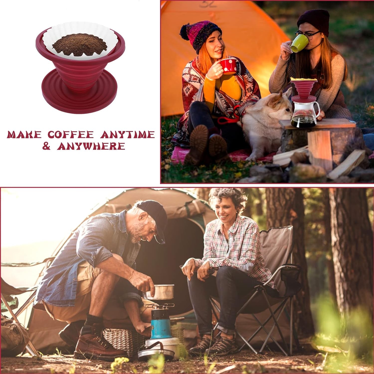 Pour over Coffee Dripper Foldable Travel Pour over Coffee Maker | Portable Camping Coffee Maker Reusable Silicone Pour over Coffee Filter for Backpacking Camping Home Office