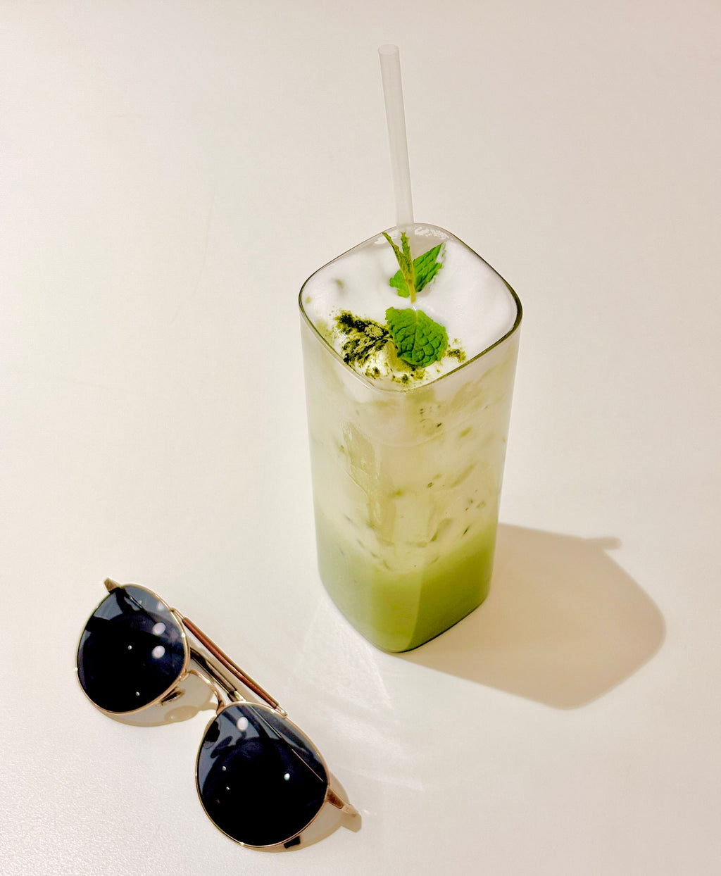 Matcha latte glass — angle 2