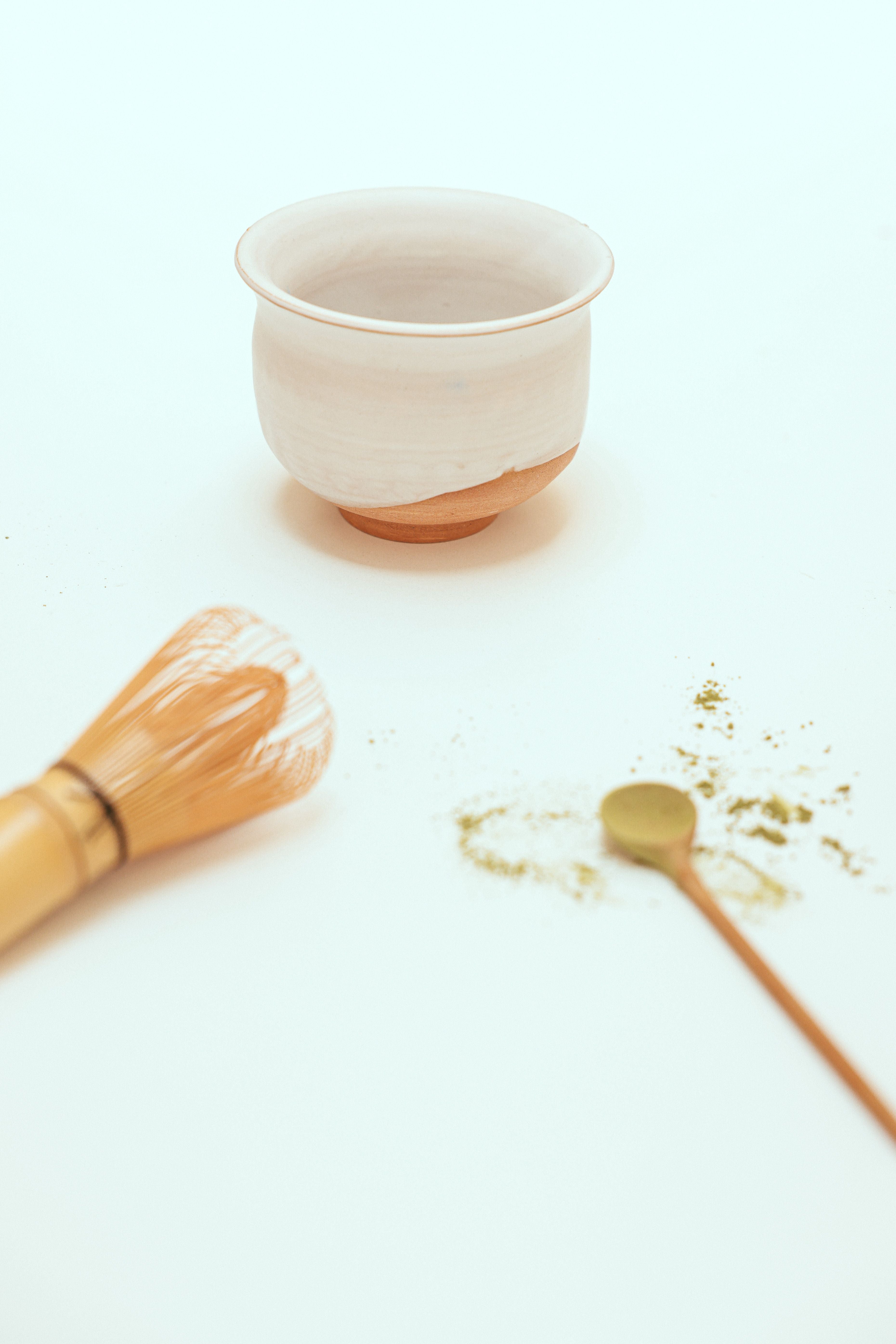 matcha bowl, speckled cream ceramic chawan